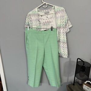 Alfred Dunner Mint Green Capris with Pastel Zigzag Cardigan Set